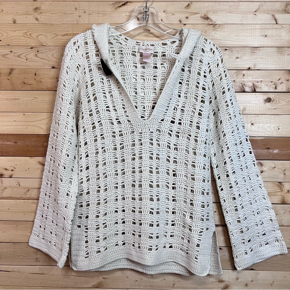 Tracy Reese Knit Cream Long sleeve Hoody Sweater top petite size P (S)